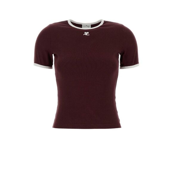 Courreges Women Burgundy Cotton T-Shirt